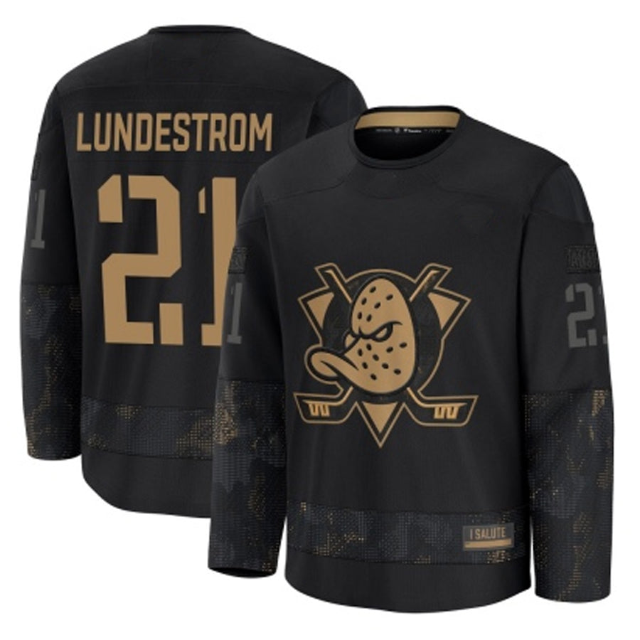 A.Ducks #21 Isac Lundestrom Player Fanatics Alternate Breakaway Black Hockey Jerseys