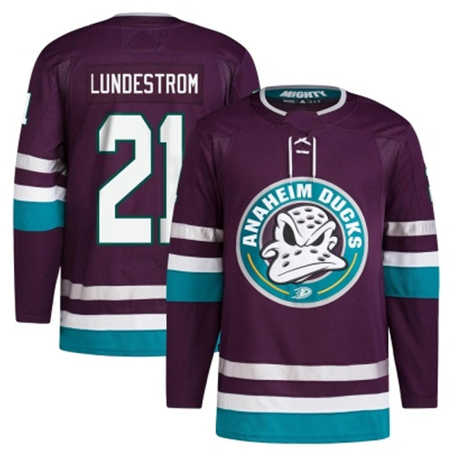 A.Ducks #21 Isac Lundestrom Player Fanatics Breakaway Purple Hockey Jerseys