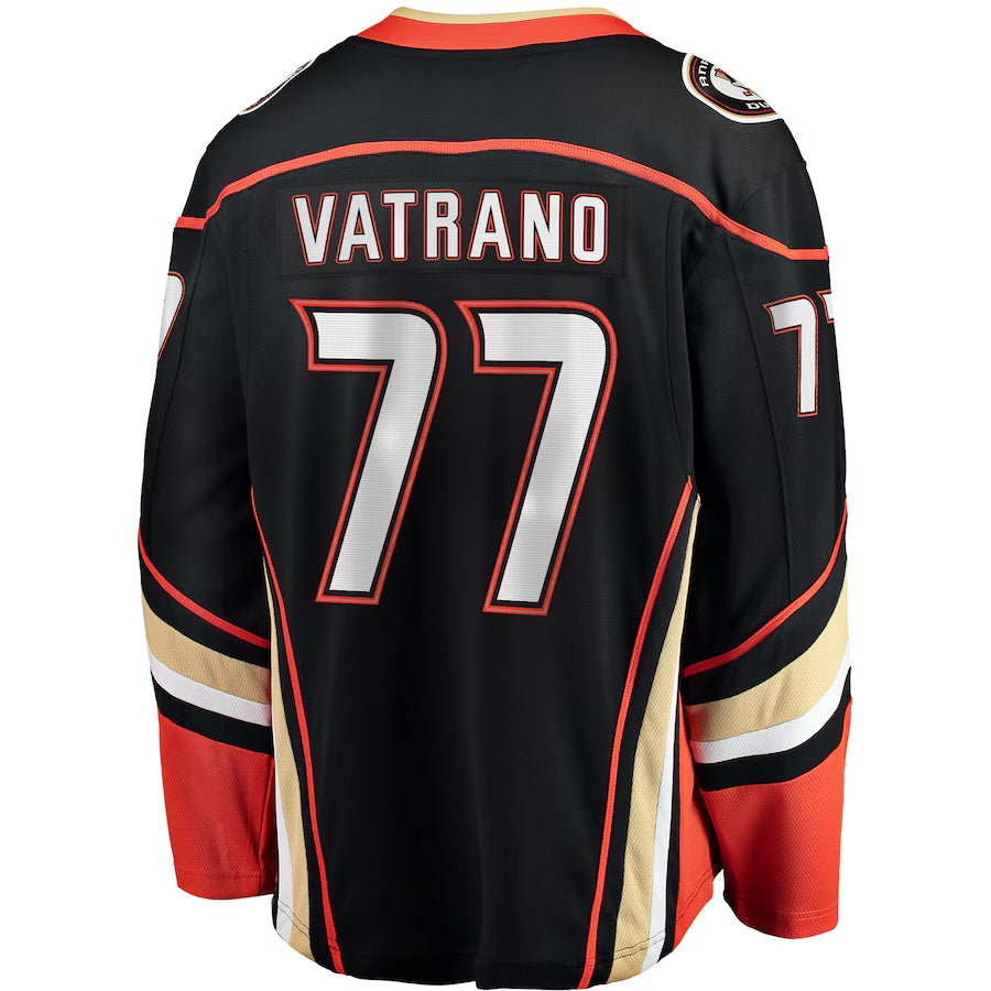 A.Ducks #77 Frank Vatrano Player Fanatics Home Breakaway Black Hockey Jerseys