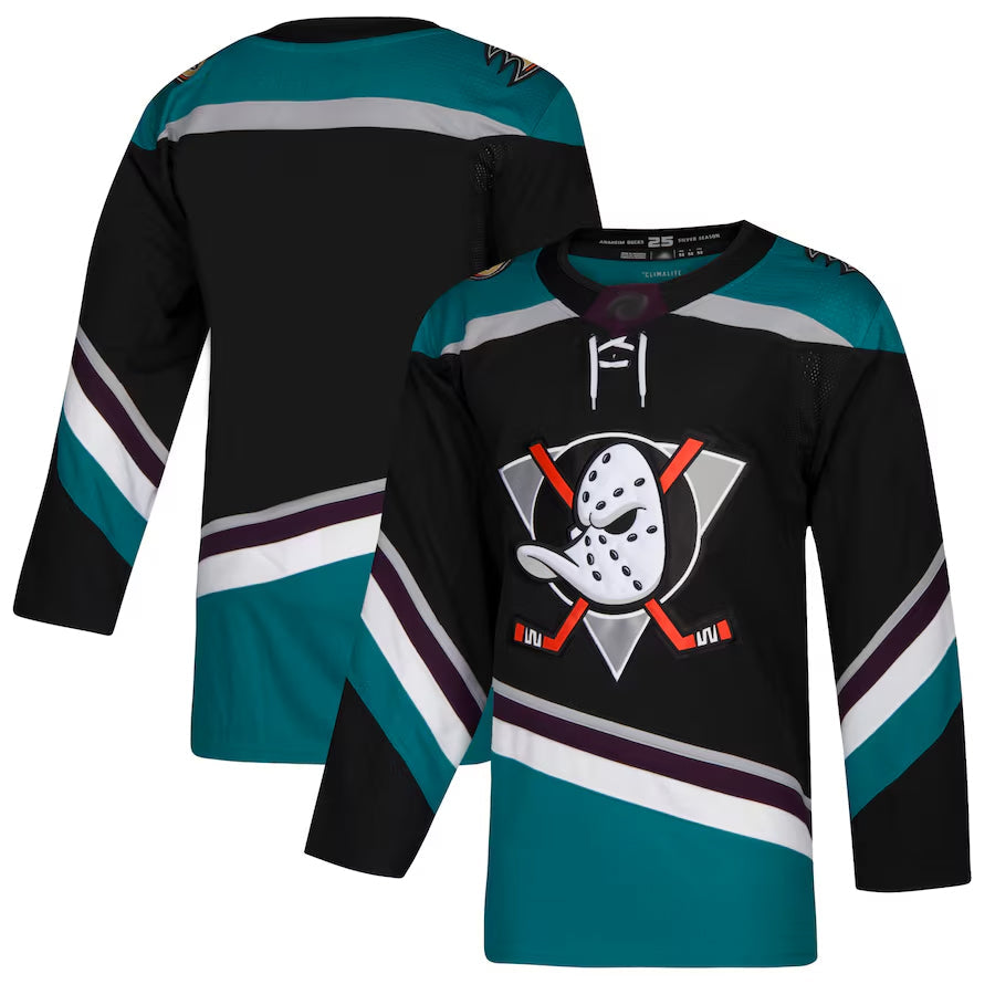 A.Ducks Blank Player Black-Teal Alternate Hockey Jerseys