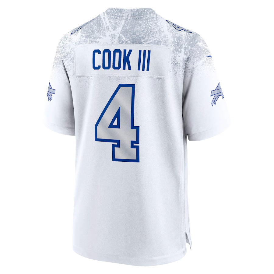 B.Bills #4 James Cook III 2025 Rivalries Collection Game Jersey-CustomName - White Football Stitched American Jersey-CustomName