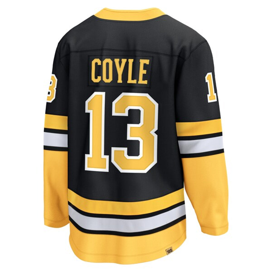 B.Bruins #13 Charlie Coyle Player Fanatics Black Anniversary Premier Breakaway Hockey Jerseys