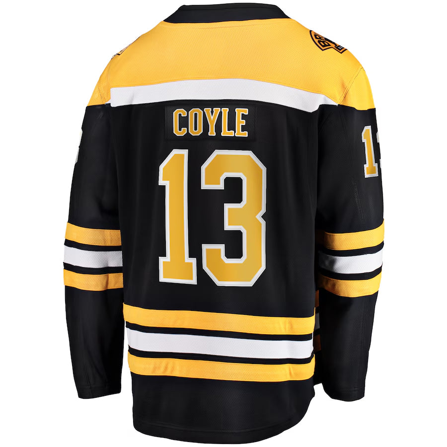 B.Bruins #13 Charlie Coyle Player Fanatics Home Breakaway Black Hockey Jerseys