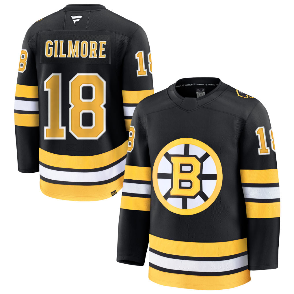 B.Bruins #18 Happy Gilmore Player Fanatics Premium Black Home Hockey Jerseys