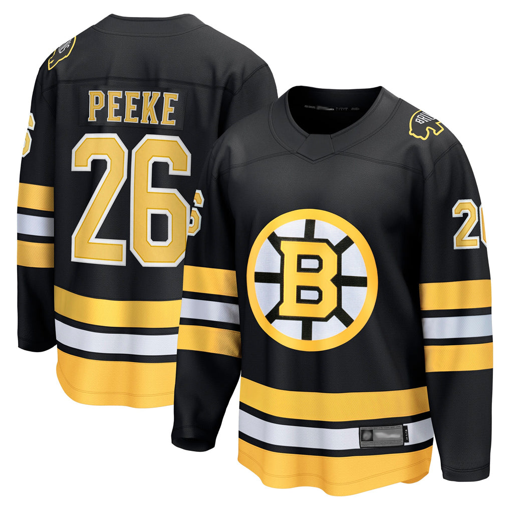 B.Bruins #26 Andrew Peeke Player Fanatics Black Home Breakaway Hockey Jerseys