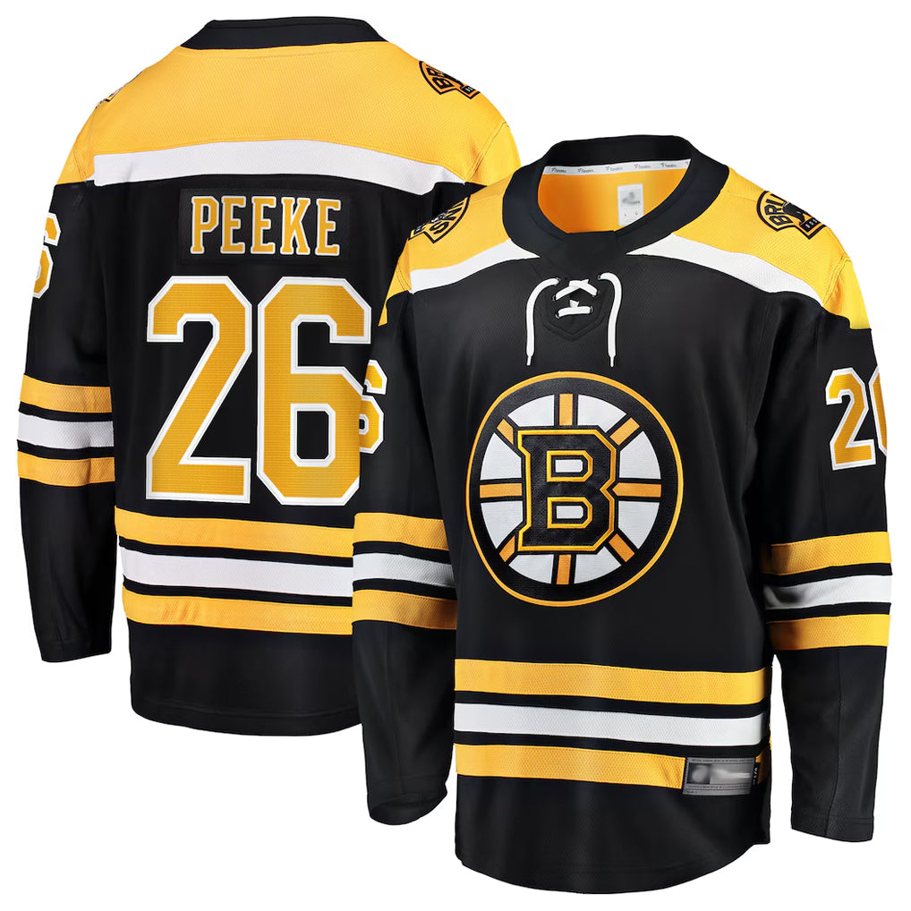 B.Bruins #26 Andrew Peeke Player Fanatics Home Breakaway Black Hockey Jerseys