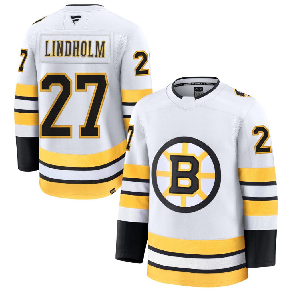 B.Bruins #27 Hampus Lindholm Player Fanatics Premium White Hockey Jerseys