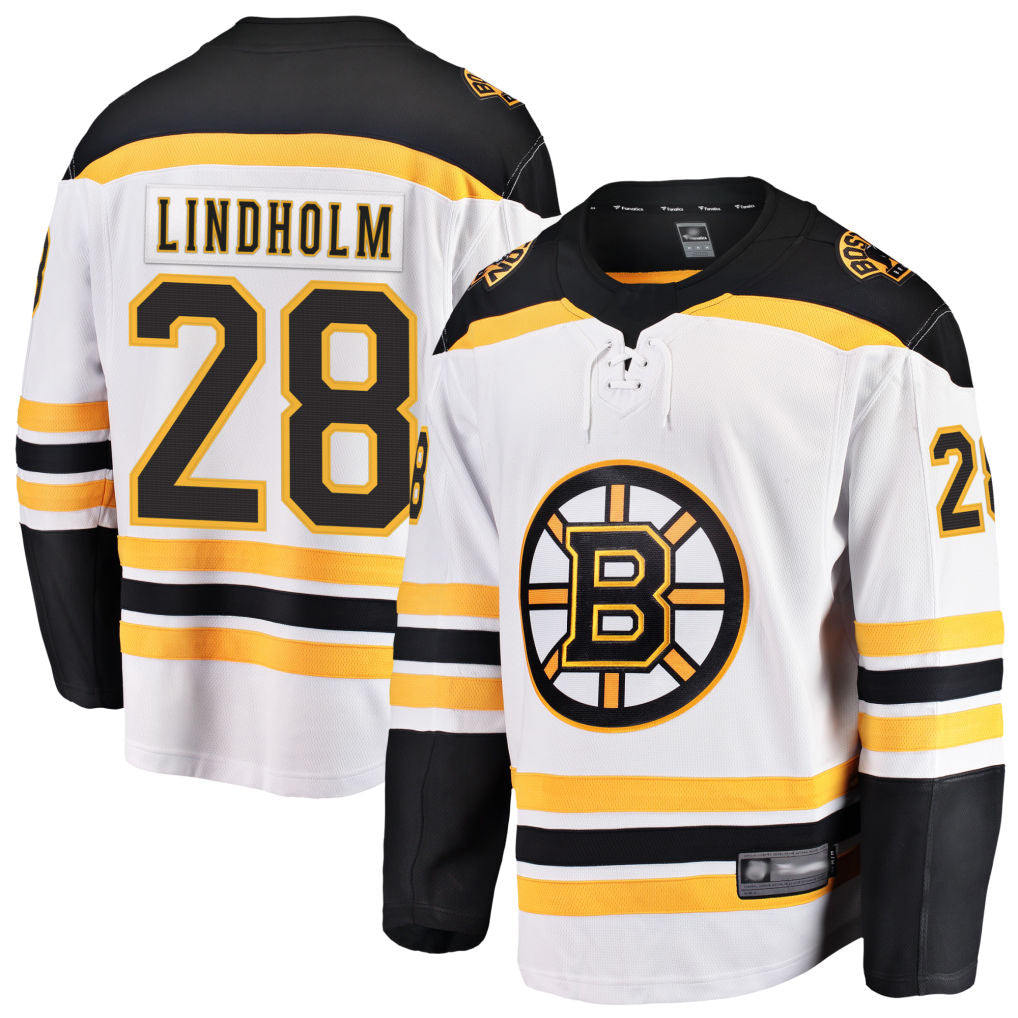 B.Bruins #28 Elias Lindholm Player Fanatics Breakaway Home Game Hockey Jerseys