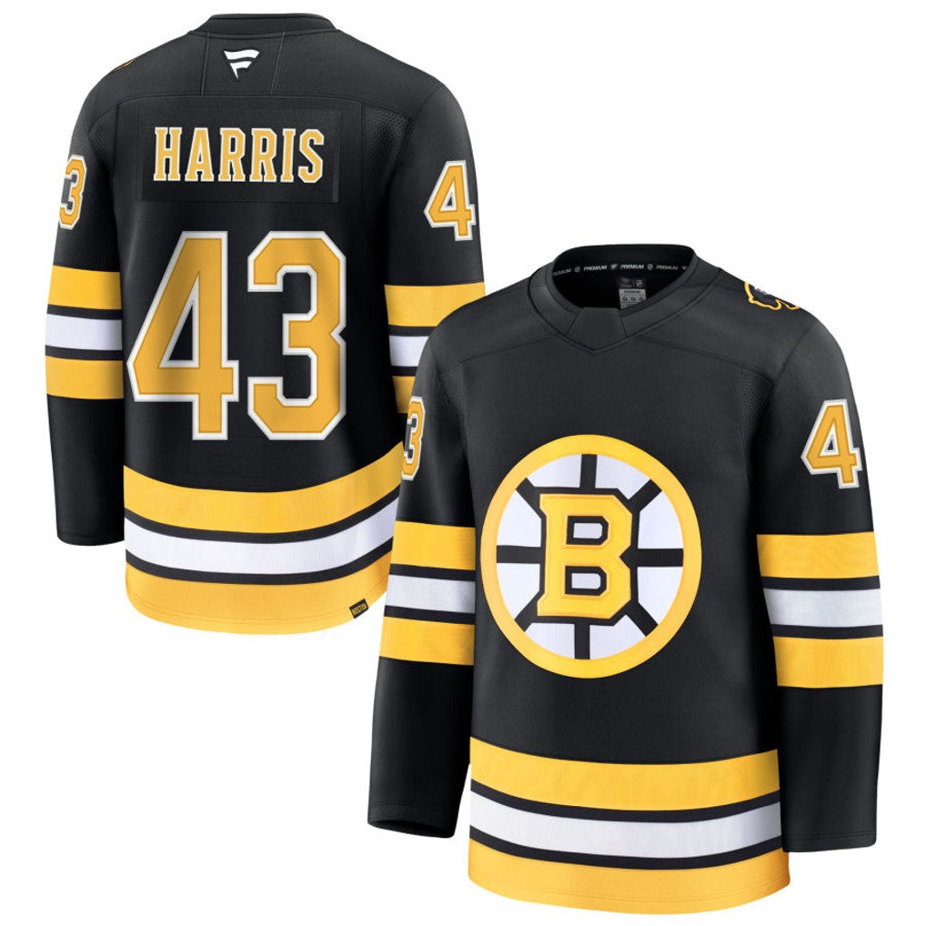 B.Bruins #43 Jordan Harris Player Fanatics Premium Home Black Hockey Jerseys
