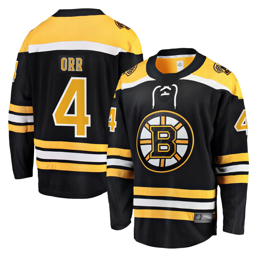 B.Bruins #4 Bobby Orr Player Fanatics Home Breakaway Black Hockey Jerseys