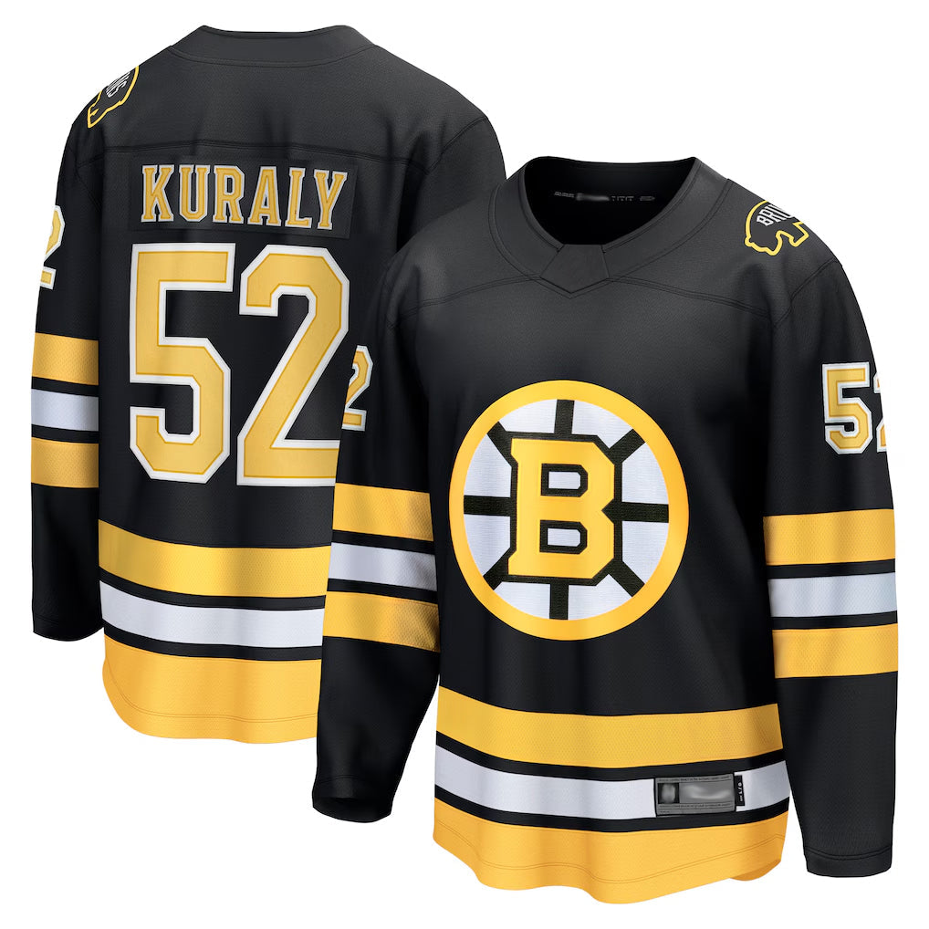 B.Bruins #52 Sean Kuraly Player Fanatics Home Breakaway Black Hockey Jerseys
