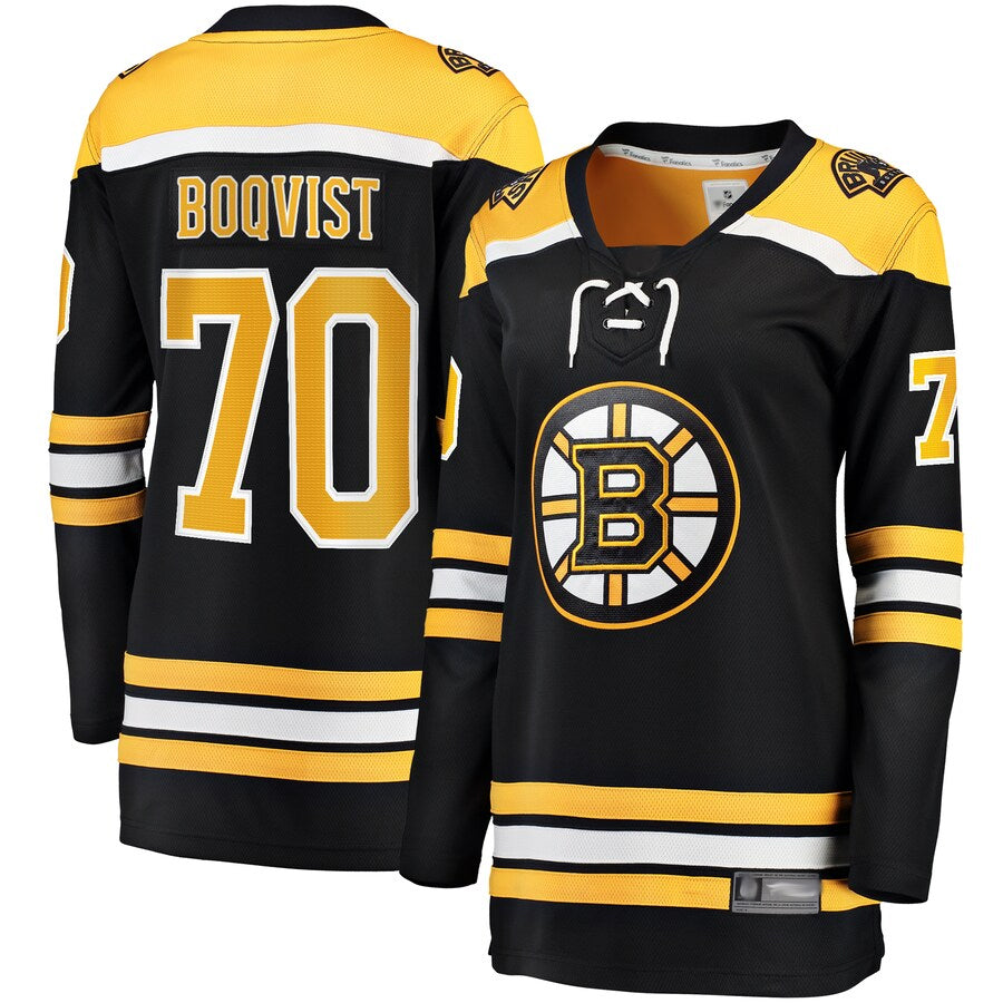 B.Bruins #70 Jesper Boqvist Player FFanatics Black Home Breakaway Hockey Jerseys
