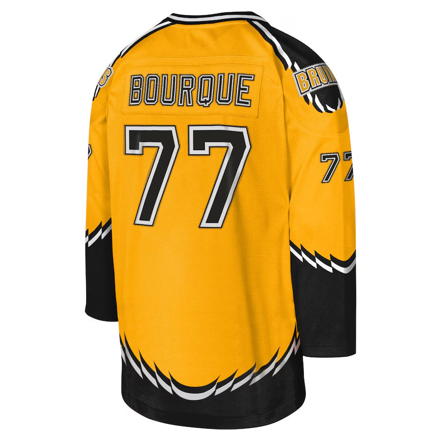 B.Bruins #77 Ray Bourque Player Mitchell & Ness 1996-97 Blue Line Captain Gold Hockey Jerseys