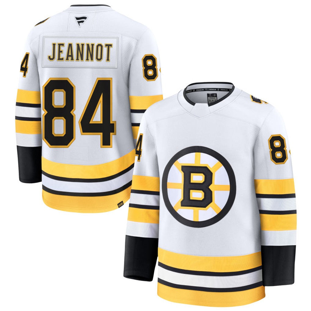 B.Bruins #84 Tanner Jeannot Player Fanatics Premium White Home Hockey Jerseys