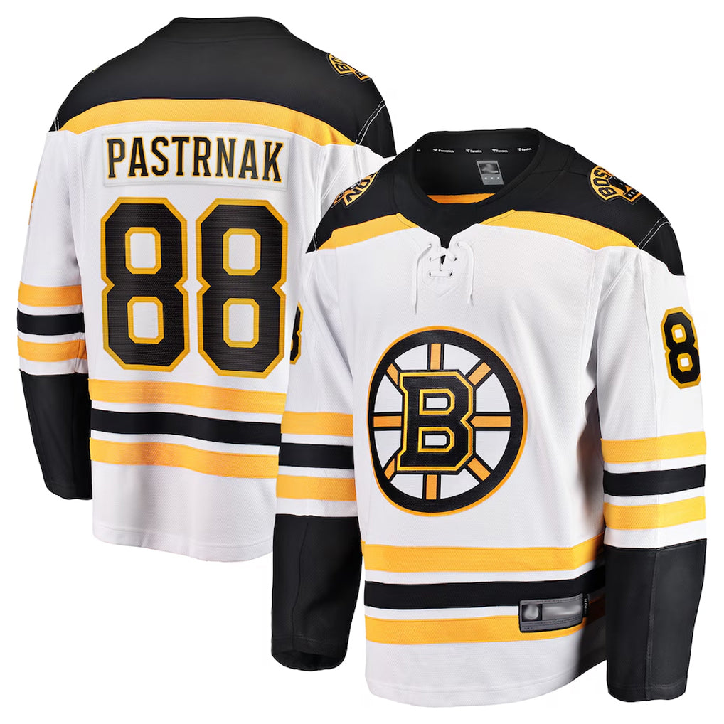 B.Bruins #88 David Pastrnak Player Fanatics White Breakaway Game Hockey Jerseys