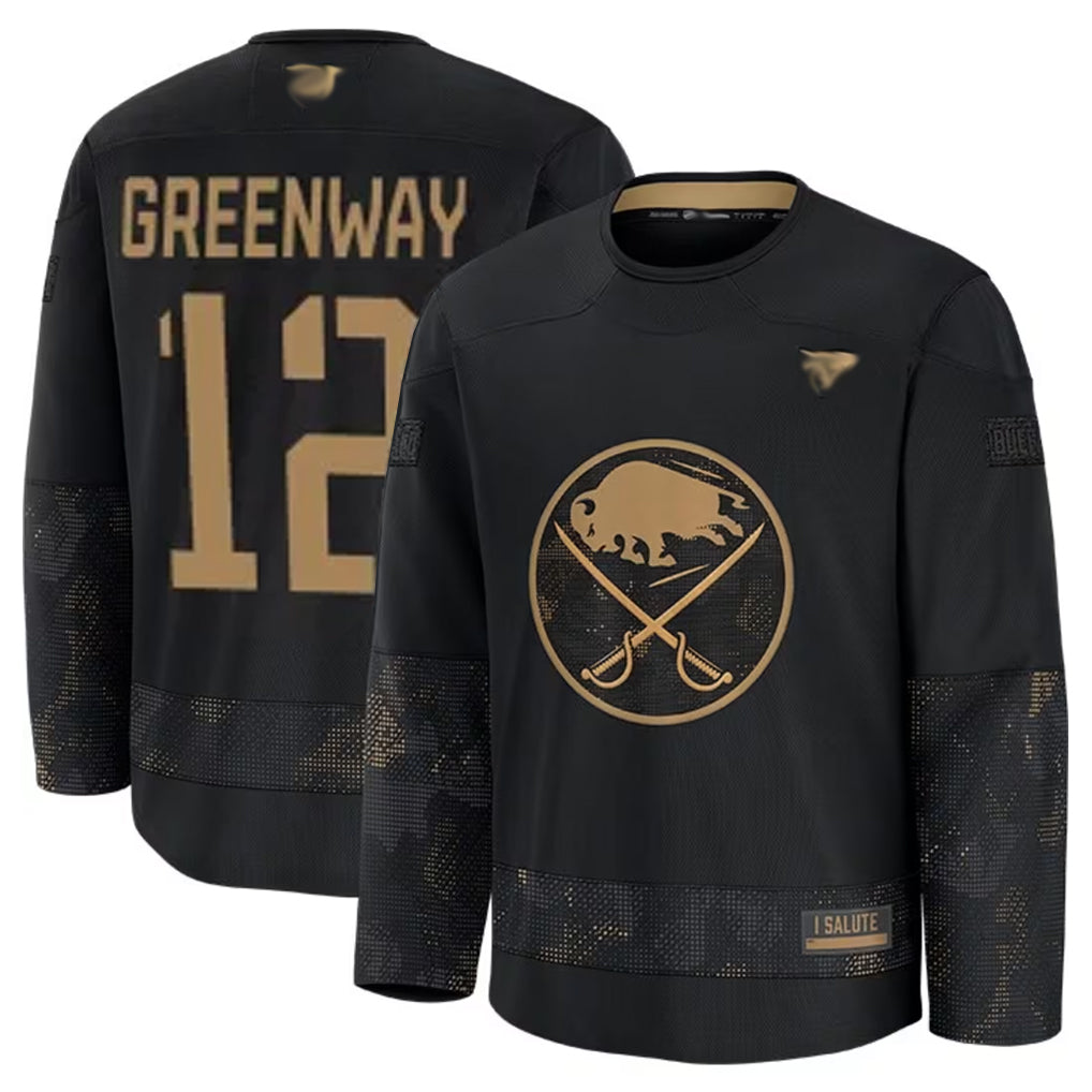 B.Sabres #12 Jordan Greenway Player Fanatics Home Breakaway Black Hockey Jerseys