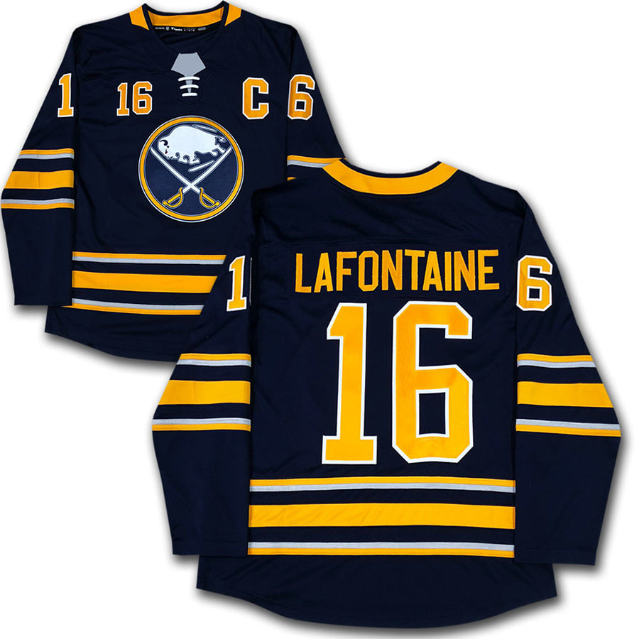 B.Sabres #16 Pat LaFontaine Player Fanatics Navy Home Breakaway Hockey Jerseys