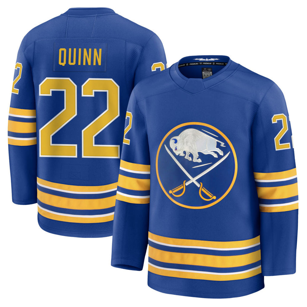 B.Sabres #22 Jack Quinn Player Fanatics Home Premium Royal Hockey Jerseys