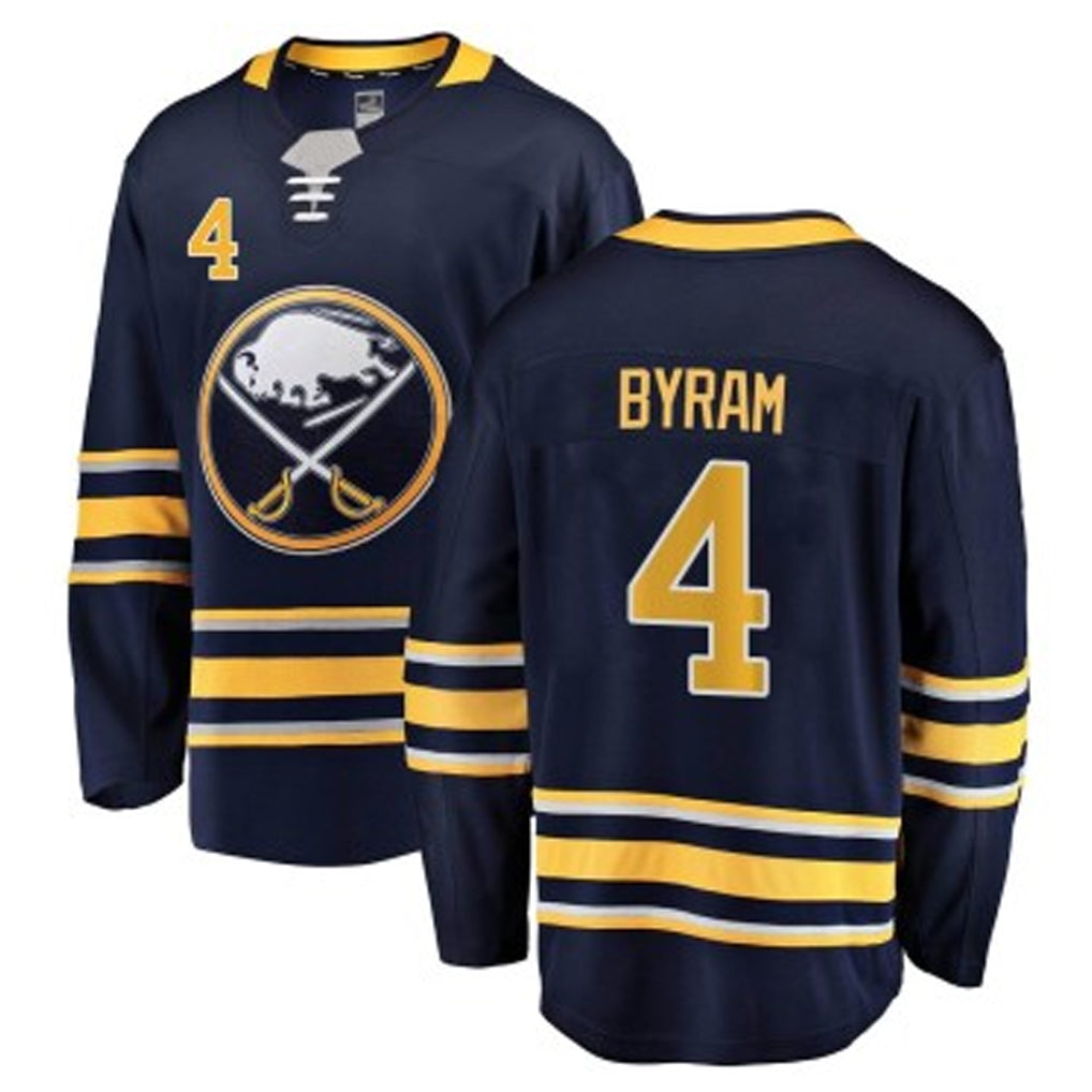 B.Sabres #4 Bowen Byram Player Fanatics Home Breakaway Navy Hockey Jerseys