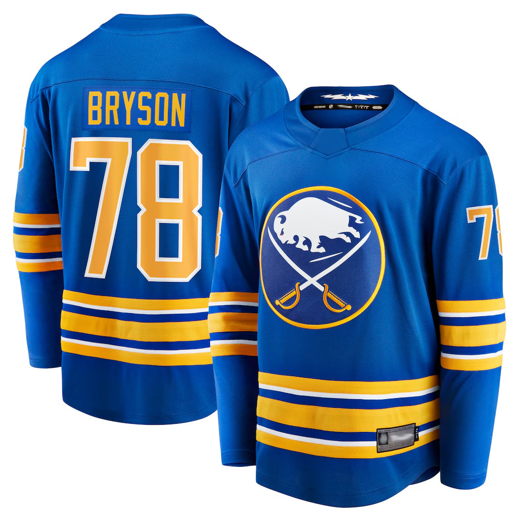 B.Sabres #78 Jacob Bryson Player Fanatics Home Breakaway Royal Hockey Jerseys