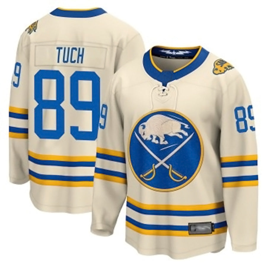 B.Sabres #89 Alex Tuch Player Fanatics Heritage Classic Cream Breakaway Hockey Jerseys
