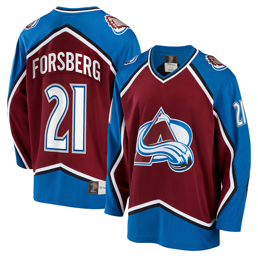 C.Avalanche #21 Peter Forsberg Player Fanatics Burgundy Breakaway Hockey Jerseys