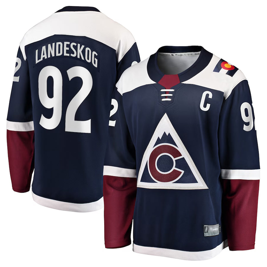 C.Avalanche #92 Gabriel Landeskog Player Fanatics  Premier Breakaway Navy Hockey Jerseys
