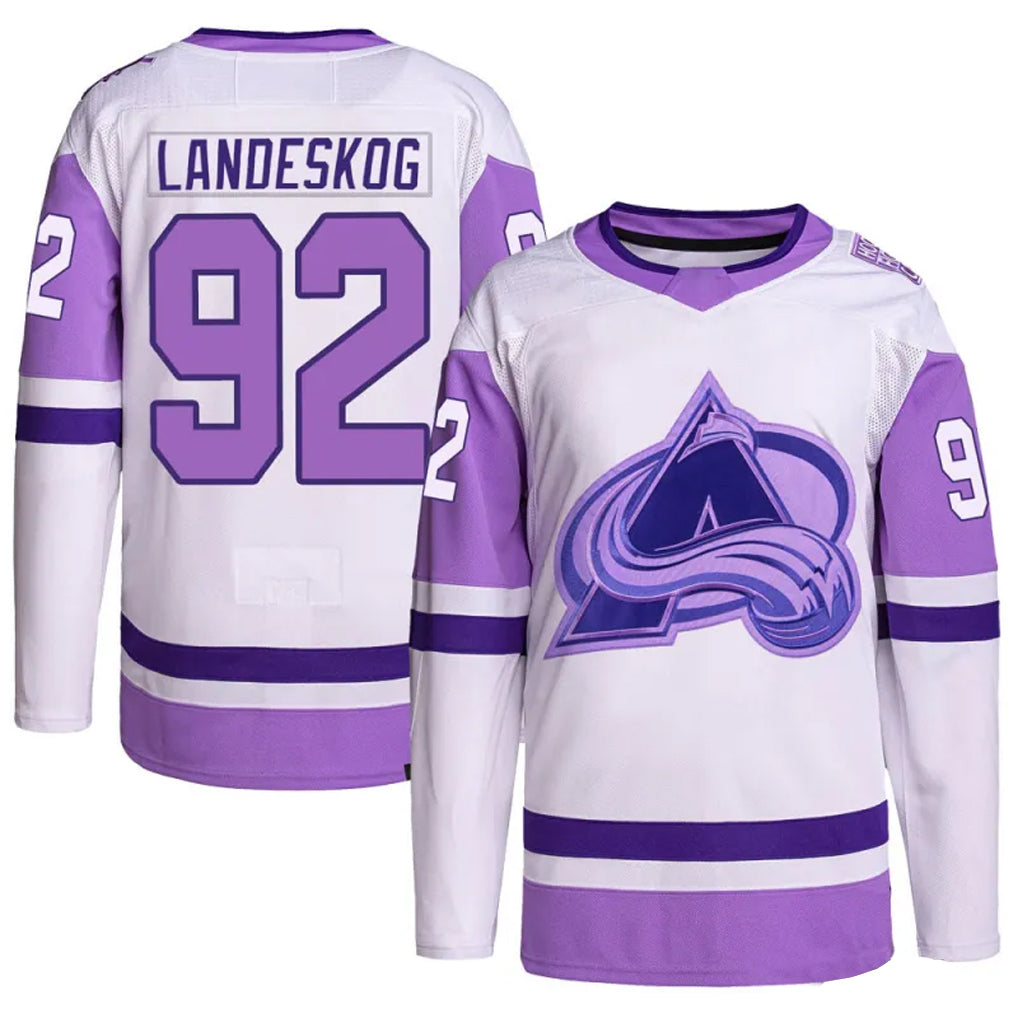 C.Avalanche #92 Gabriel Landeskog Player Purple Fights Cancer Hockey Jerseys