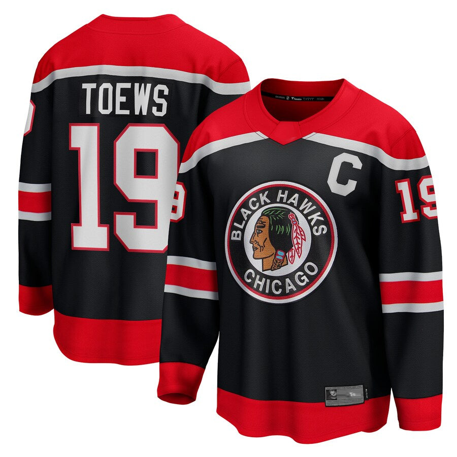 C.Blackhawks #19 Jonathan Toews Player Fanatics Breakaway New Season Black Home Hockey Jerseys