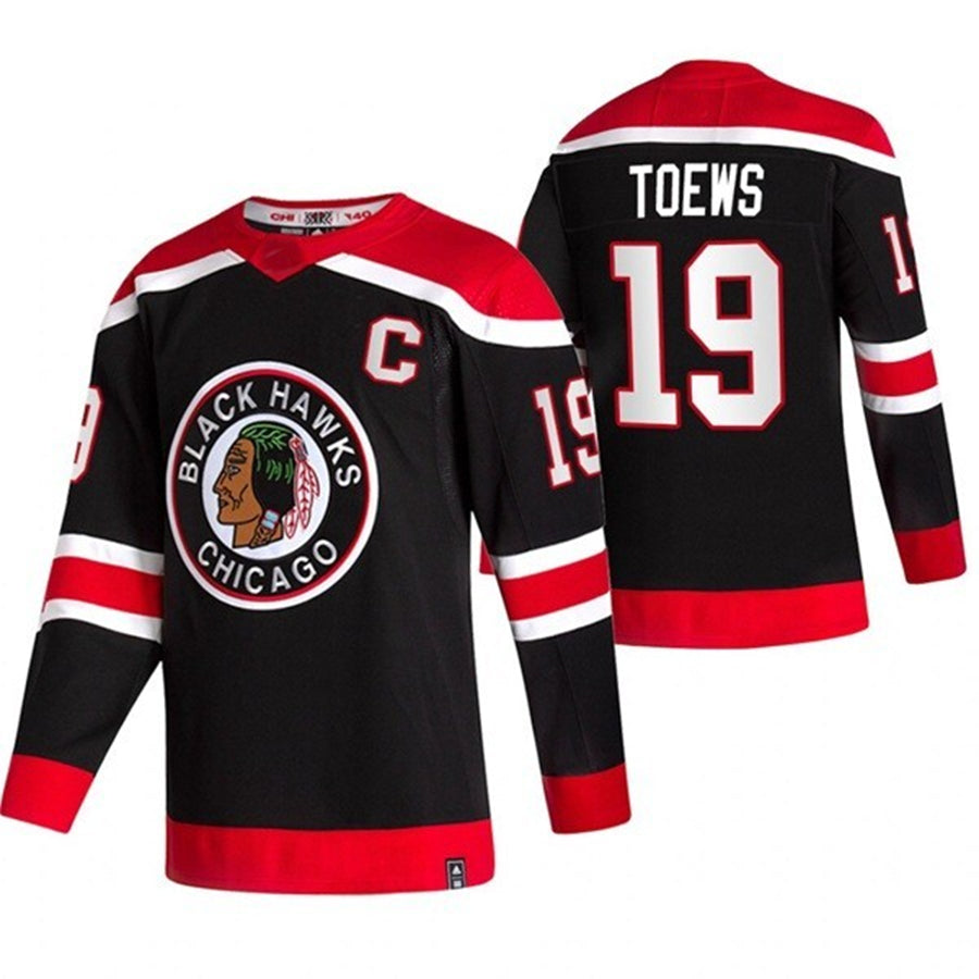 C.Blackhawks #19 Jonathan Toews Player Fanatics Reverse Retro Black Hockey Jerseys