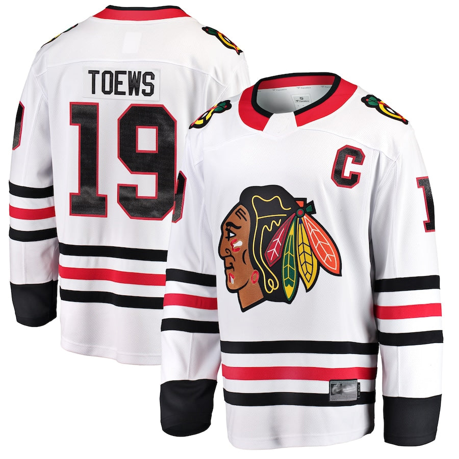 C.Blackhawks #19 Jonathan Toews Player Fanatics White Away Breakaway Hockey Jerseys