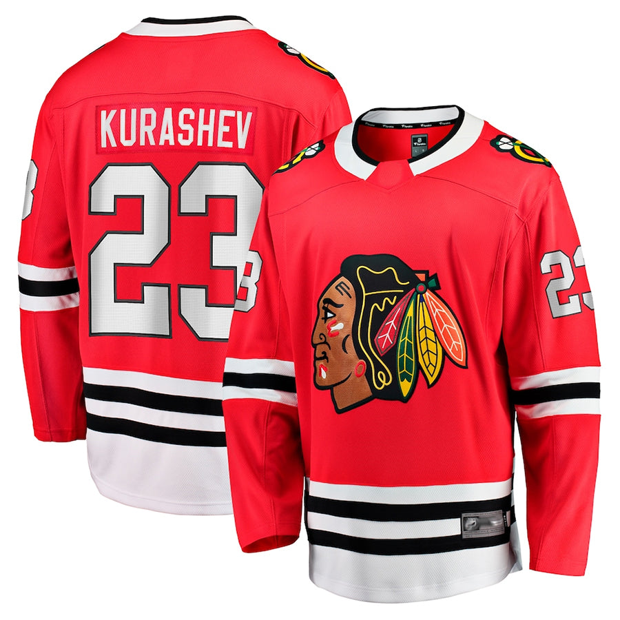 C.Blackhawks #23 Philipp Kurashev Player Fanatics Home Breakaway Red Hockey Jerseys