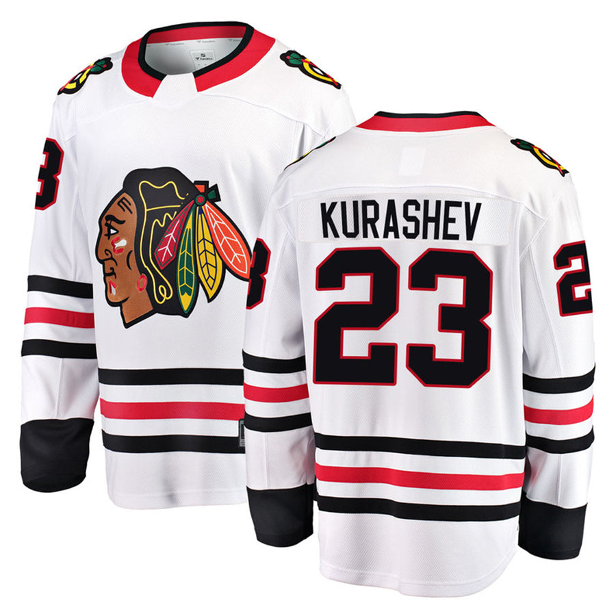 C.Blackhawks #23 Philipp Kurashev Player Fanatics Home Premium White Hockey Jerseys