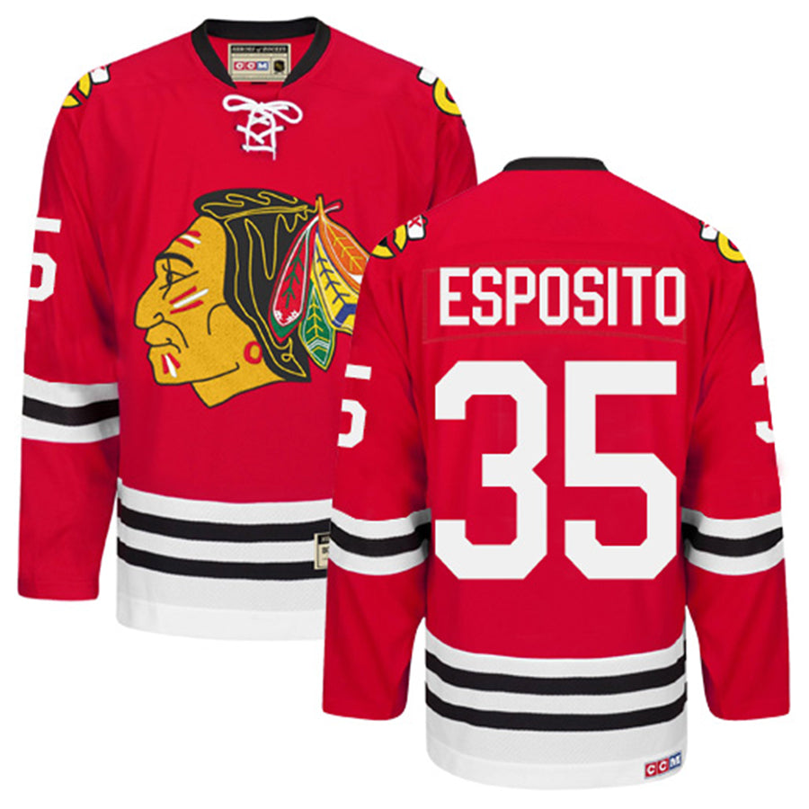 C.Blackhawks #35 Tony Esposito Player Fanatics Home Premium Red Game Hockey Jerseys