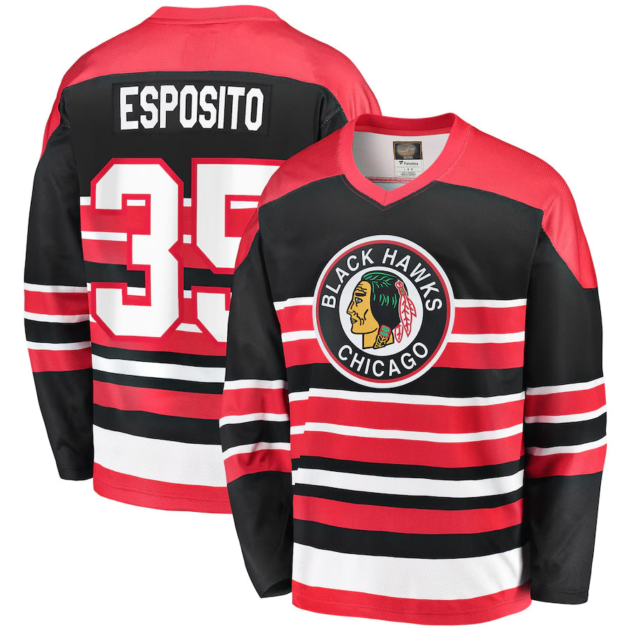 C.Blackhawks #35 Tony Esposito Player Fanatics Premier Breakaway Red Hockey Jerseys