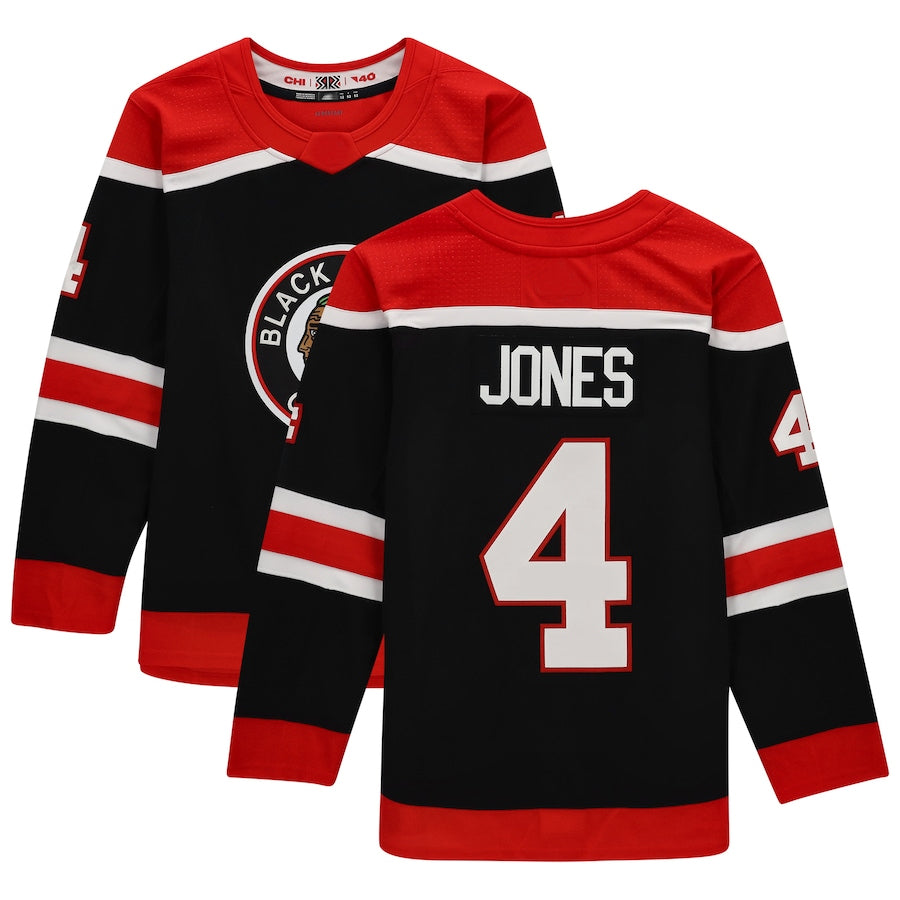 C.Blackhawks #4 Seth Jones Player Fanatics Reverse Retro Black Hockey Jerseys