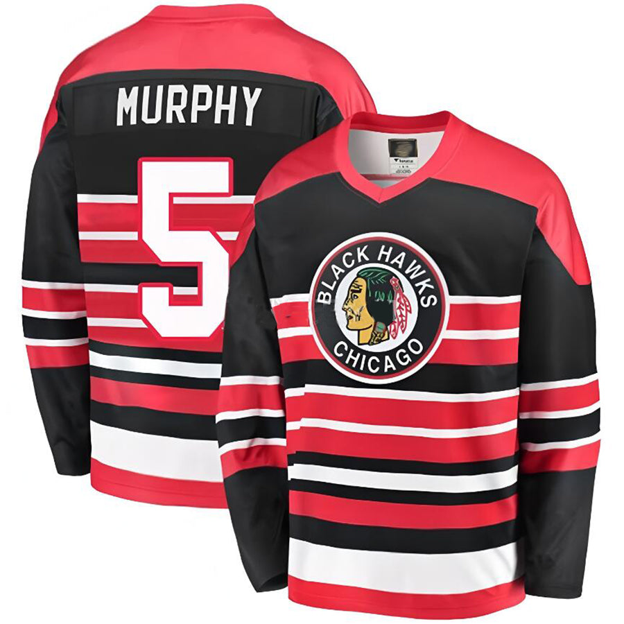 C.Blackhawks #5 Connor Murphy Player Fanatics Reverse Retro Black-Red Hockey Jerseys