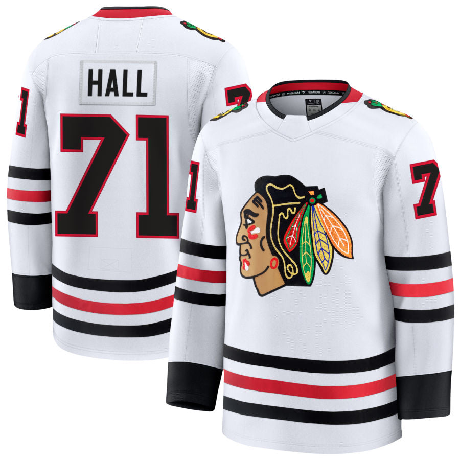 C.Blackhawks #71 Taylor Hall Player Fanatics Home Premium White Hockey Jerseys