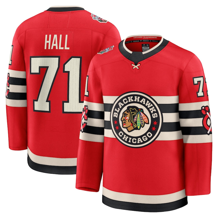 C.Blackhawks #71 Taylor Hall Player Fanatics Red Classic Premium Hockey Jerseys