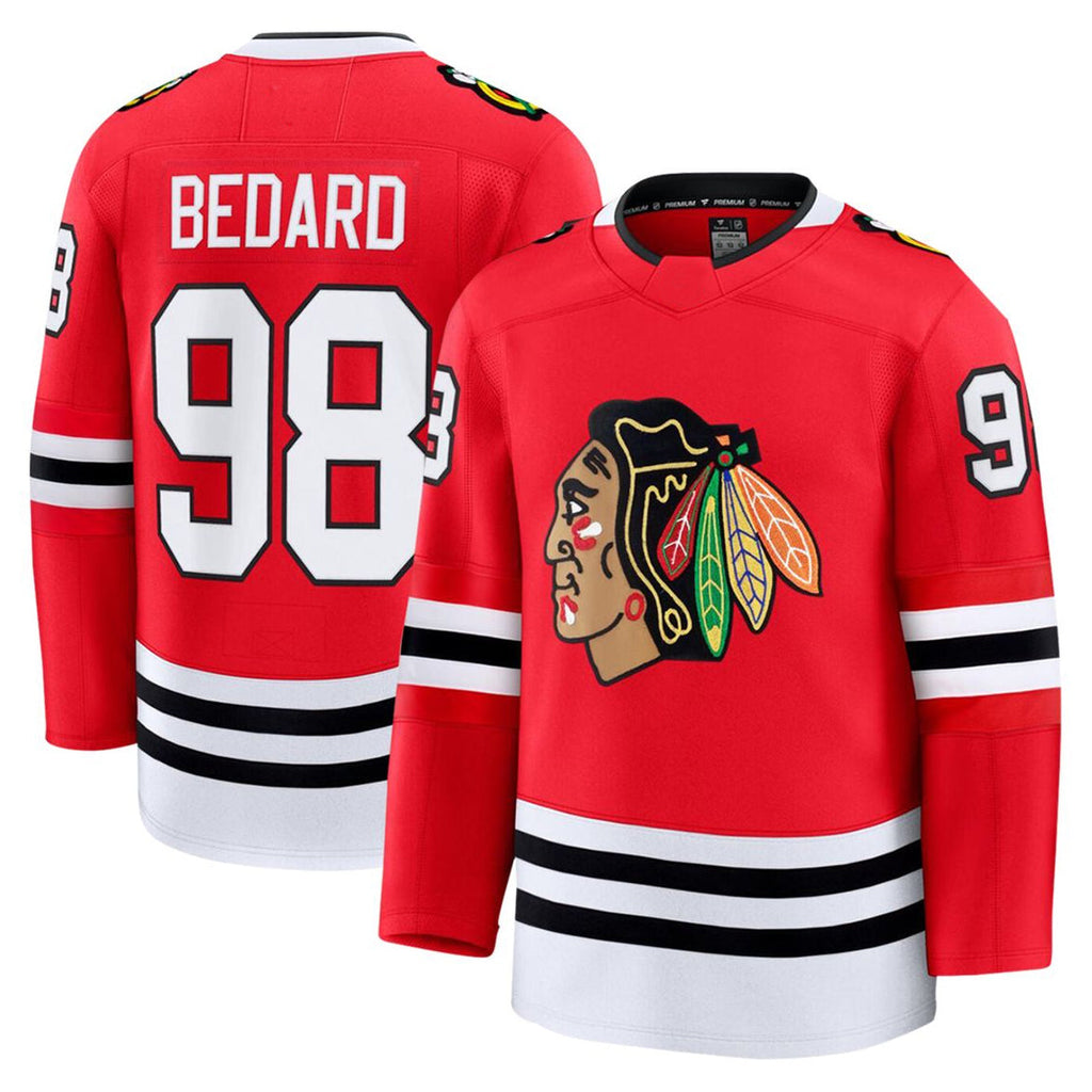 C.Blackhawks #98 Connor Bedard Player Fanatics Breakaway Premium Home Hockey Jerseys