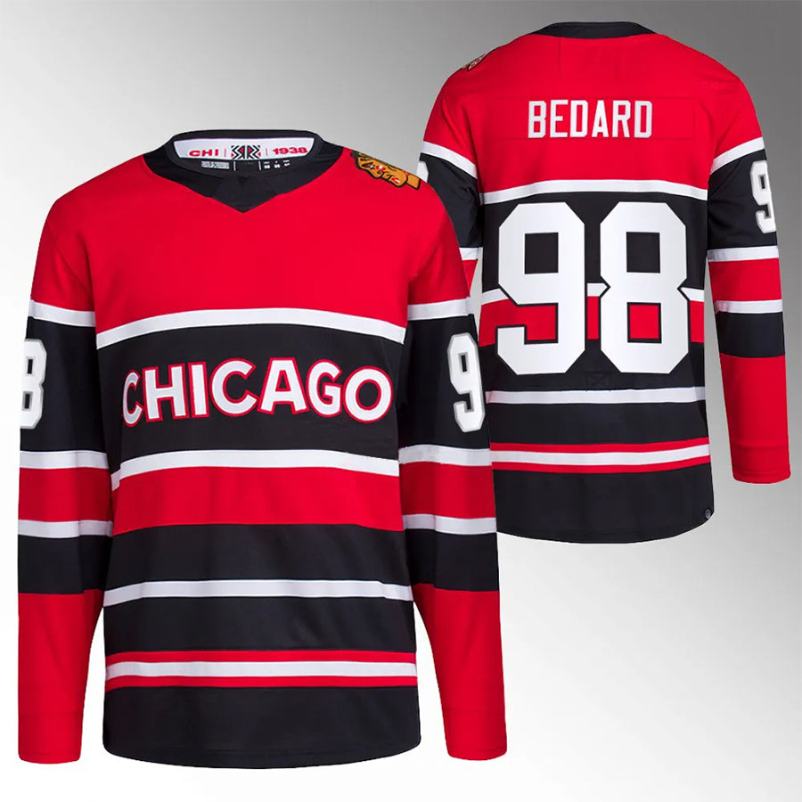 C.Blackhawks #98 Connor Bedard Player Fanatics Reverse Retro Hockey Jerseys