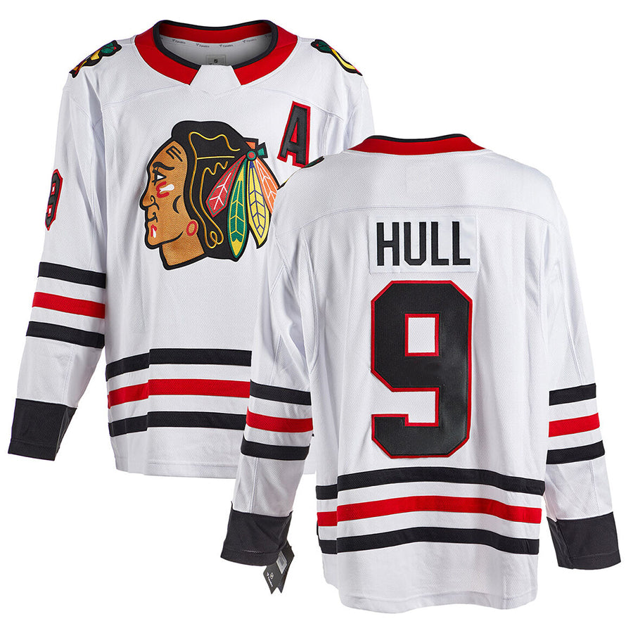 C.Blackhawks #9 Bobby Hull Player Fanatics White Away Breakaway Hockey Jerseys