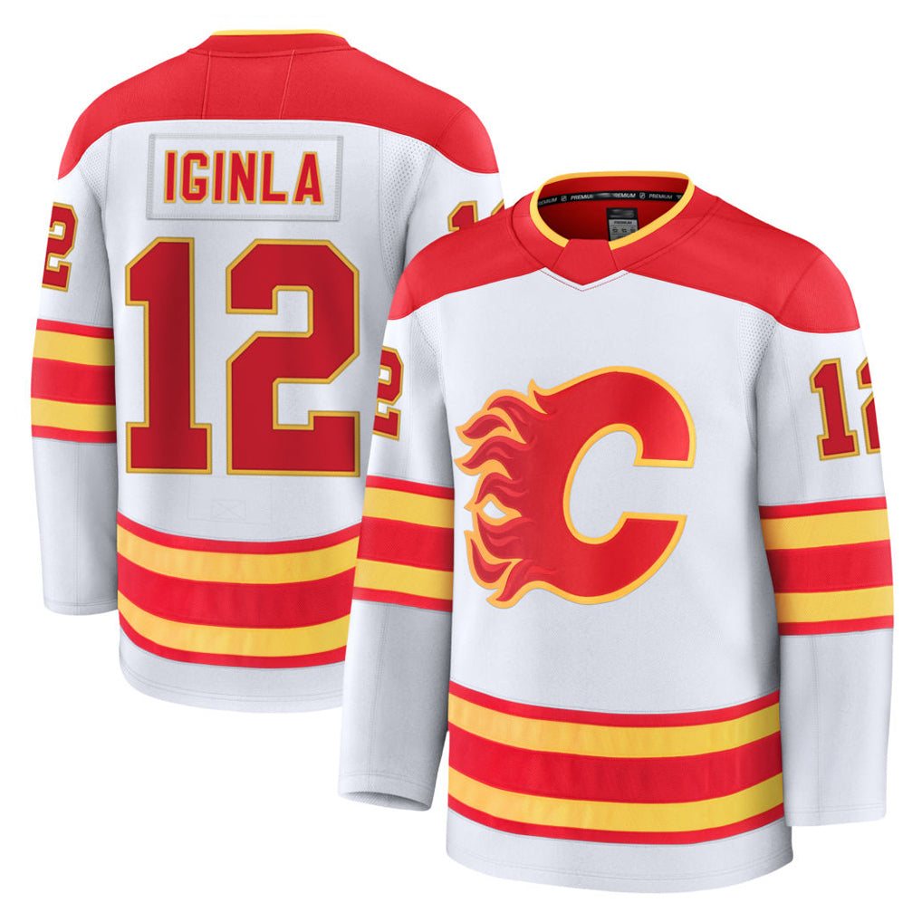 C.Flames #12 Jarome Iginla Player Fanatics Premium White Hockey Jerseys