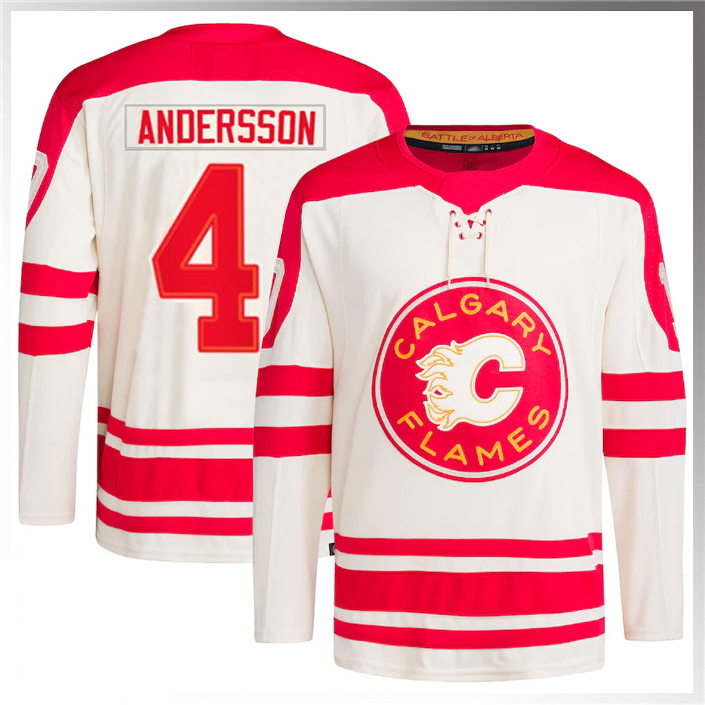 C.Flames #4 Rasmus Andersson Player Fanatics White Heritage Classic Hockey Jerseys