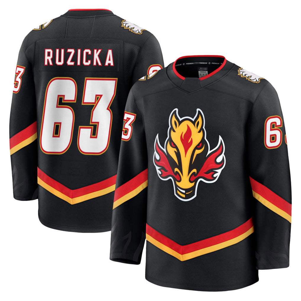 C.Flames #63 Adam Ruzicka Player Fanatics Premium Black Stitched Hockey Jerseys