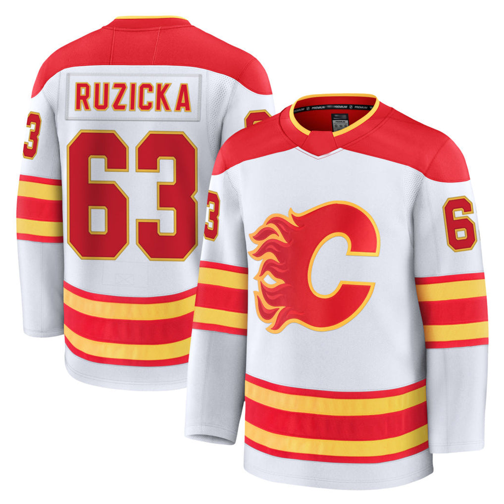 C.Flames #63 Adam Ruzicka Player Fanatics Premium Home White Hockey Jerseys