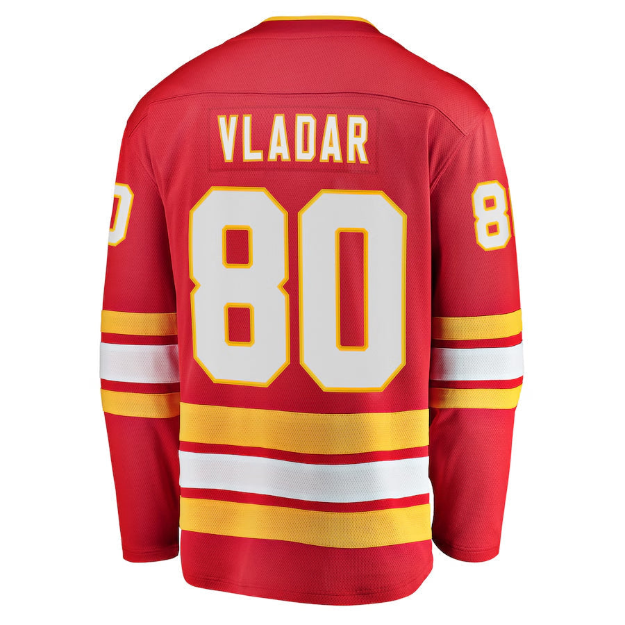 C.Flames #80 Daniel Vladar Player Fanatics Home Breakaway Red Hockey Jerseys