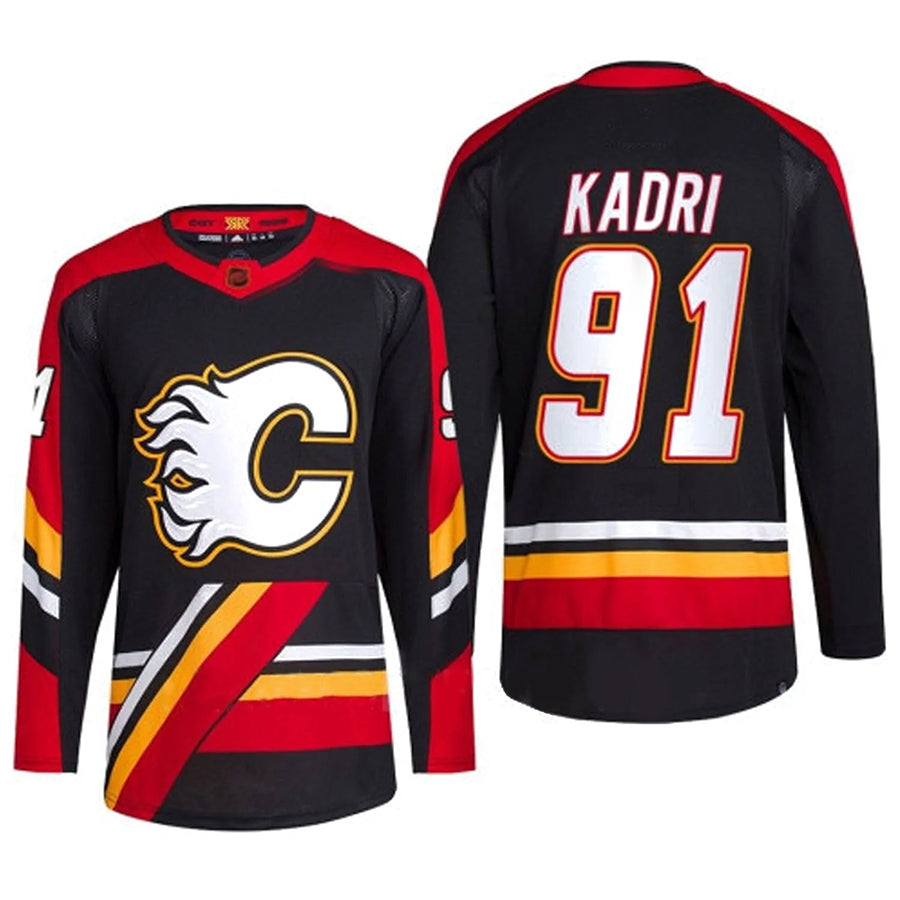 C.Flames #91 Nazem Kadri Player Fanatics everse Retro Black Hockey Jerseys
