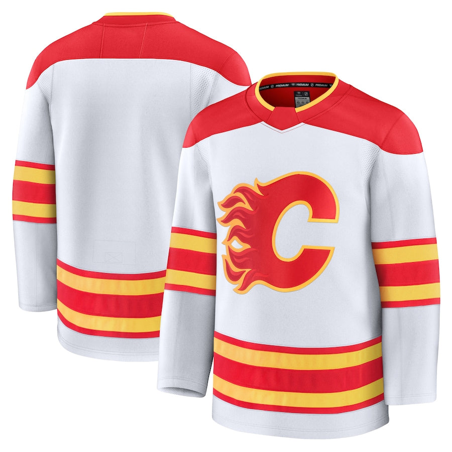 C.Flames Blank Player Fanatics Away Premium White Hockey Jerseys