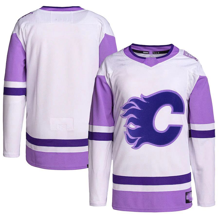 C.Flames Blank Player Fights Cancer White Stitched Hockey Jerseys